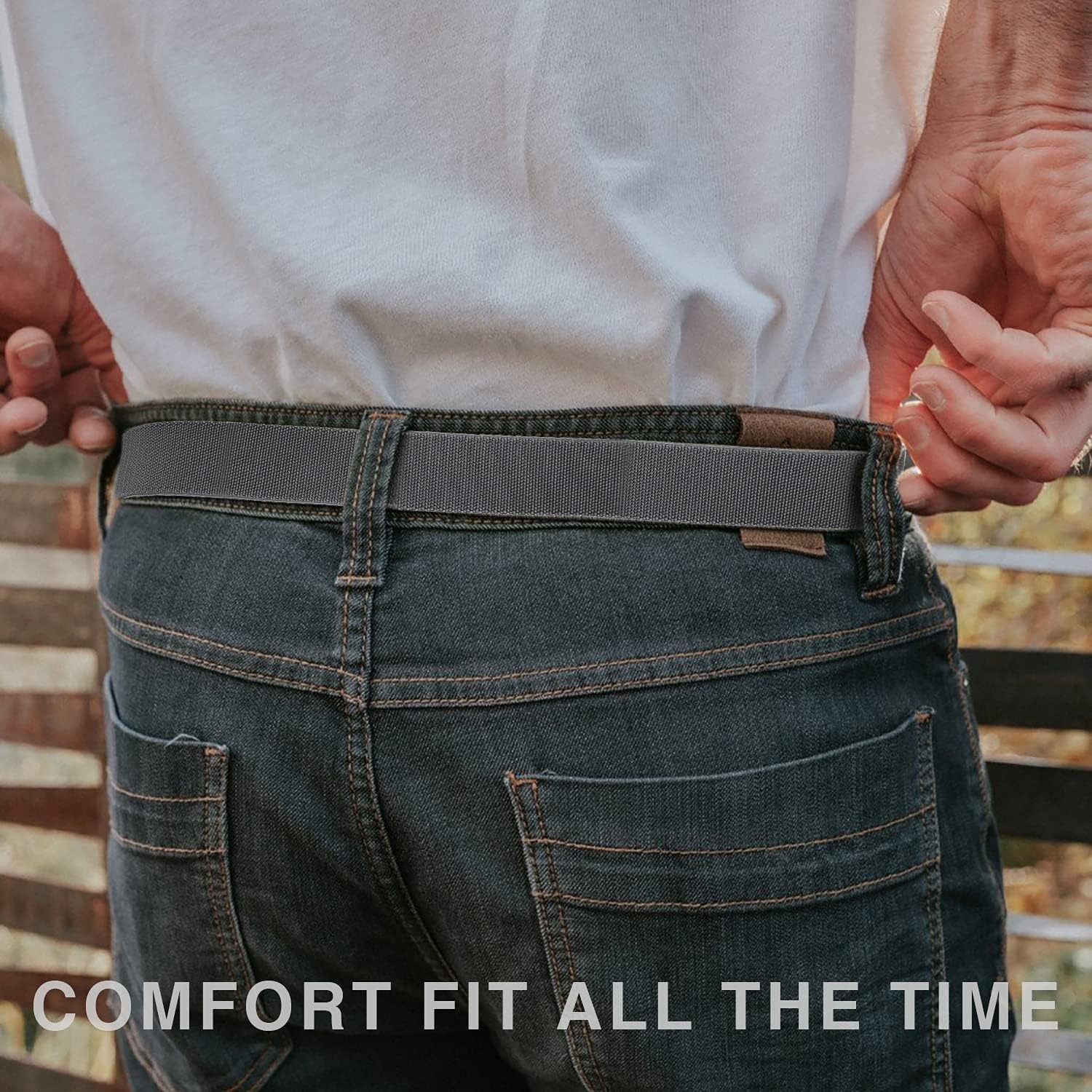 image:imageCHAOREN Mens Belt Stretchable Elastic Golf Nylon Web Adjustable BeltDmatted GunGrey