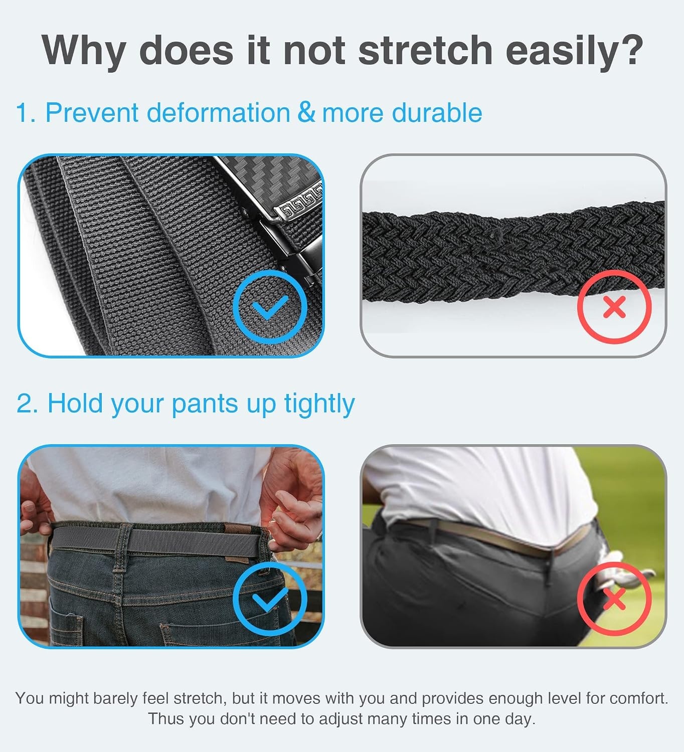 image:imageCHAOREN Mens Belt Stretchable Elastic Golf Nylon Web Adjustable BeltDmatted GunGrey