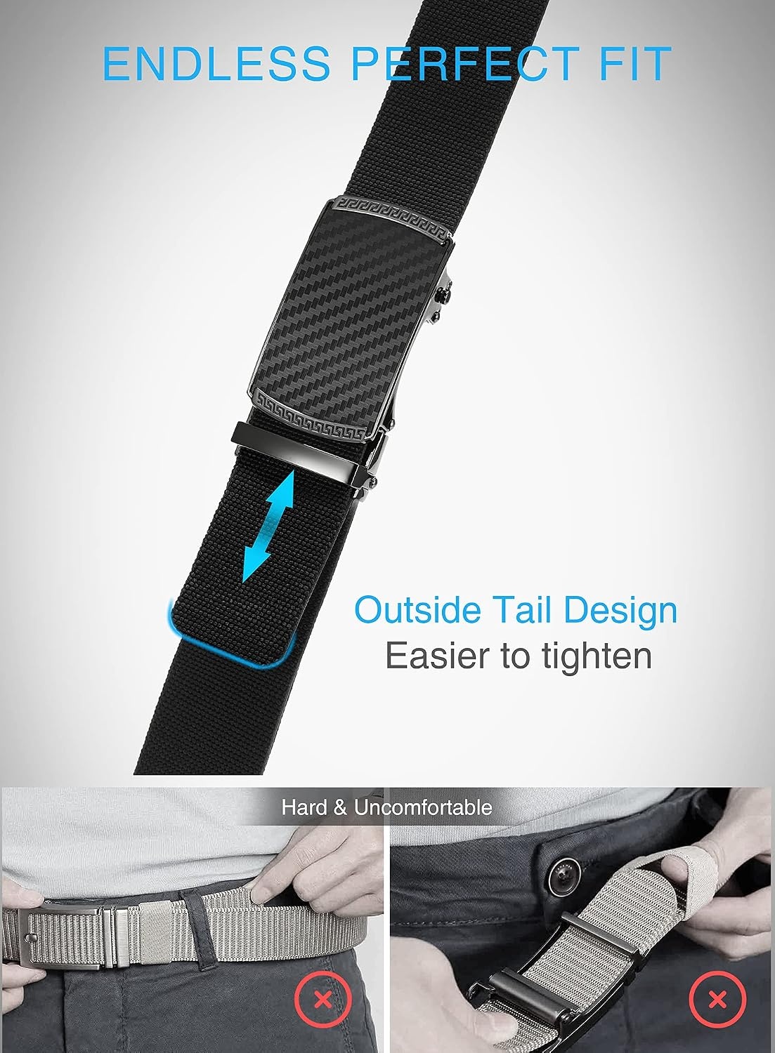 image:imageCHAOREN Mens Belt Stretchable Elastic Golf Nylon Web Adjustable BeltEmatted GunBlue