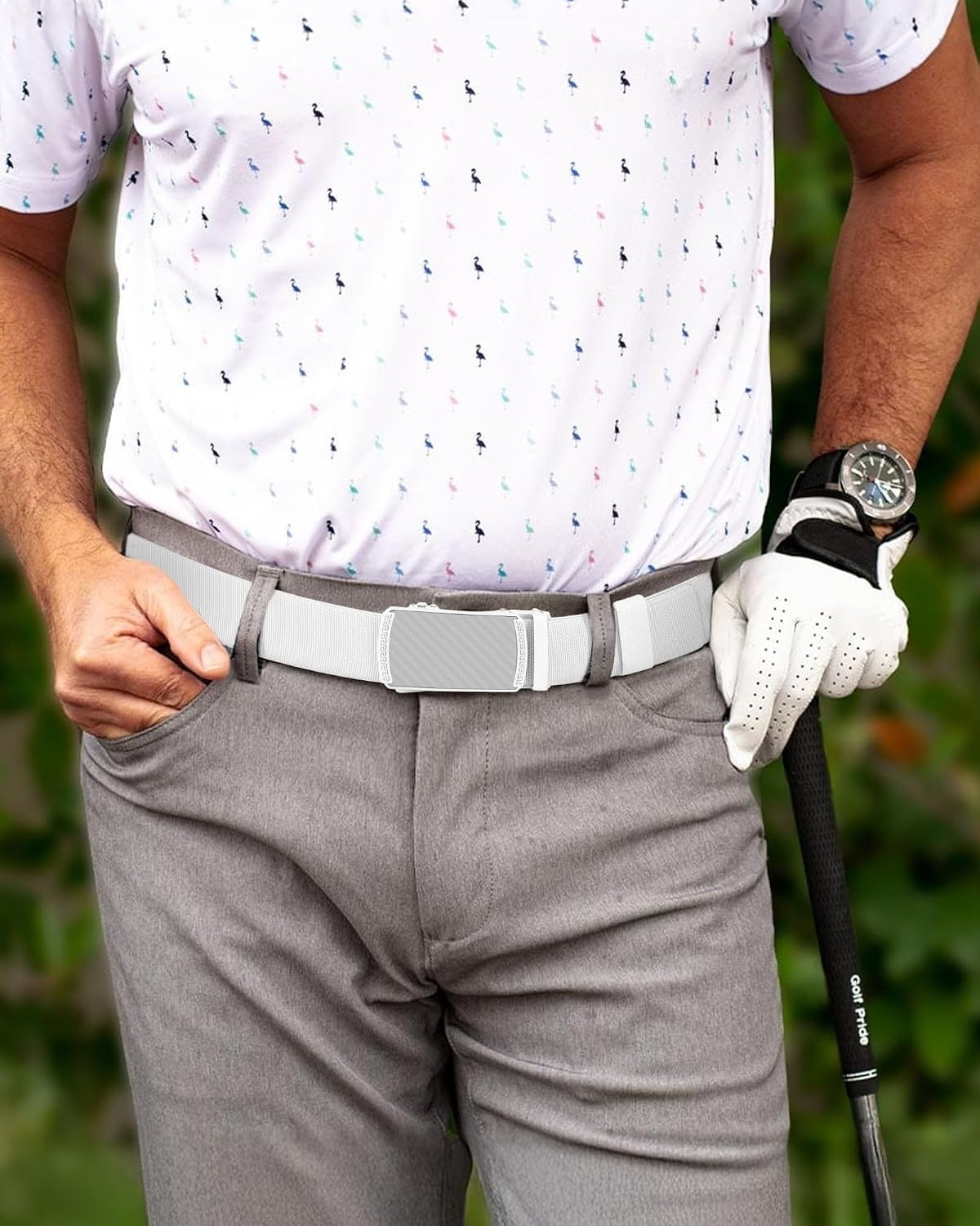 image:imageCHAOREN Mens Belt Stretchable Elastic Golf Nylon Web Adjustable BeltWhite