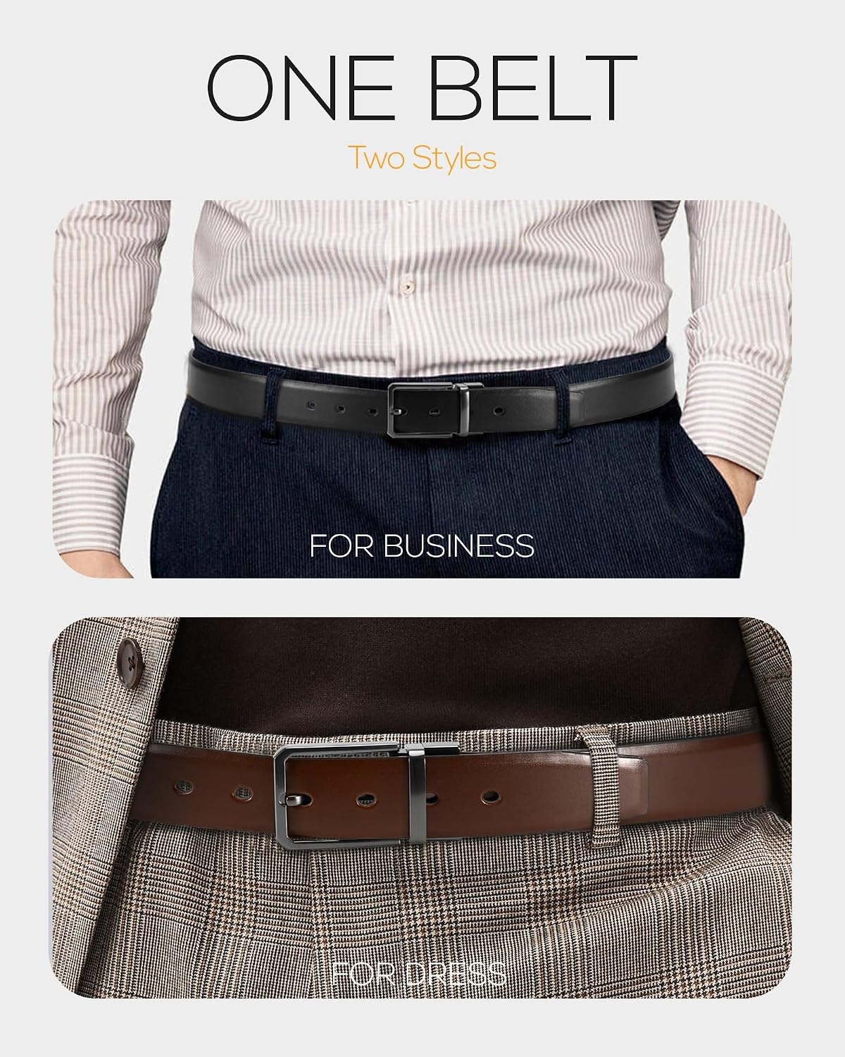 image:imageCHAOREN Reversible Belt Men 1 Piece 125 Leather Dress BeltClassic BrownBlack 35mm