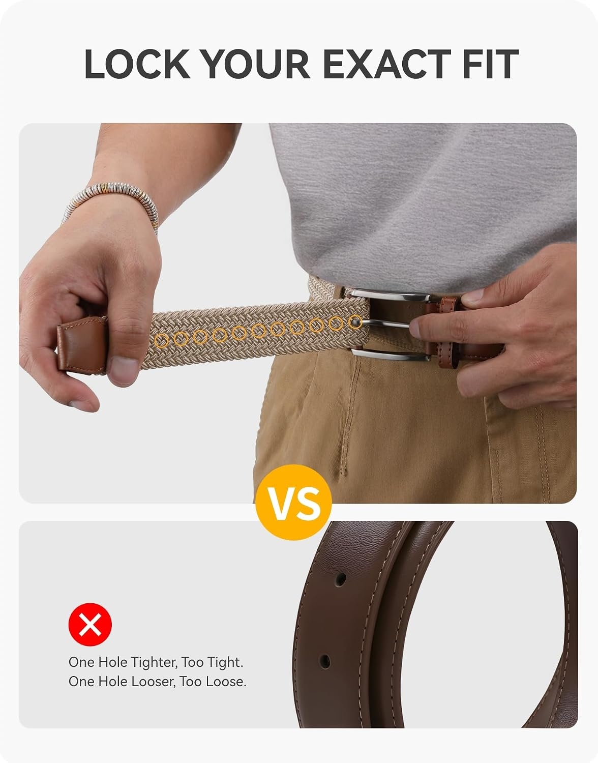 image:imageCHAOREN Stretch Belts for Men 2 Pack Elastic Belt for Golf amp Casual WearBlack Deep Brown
