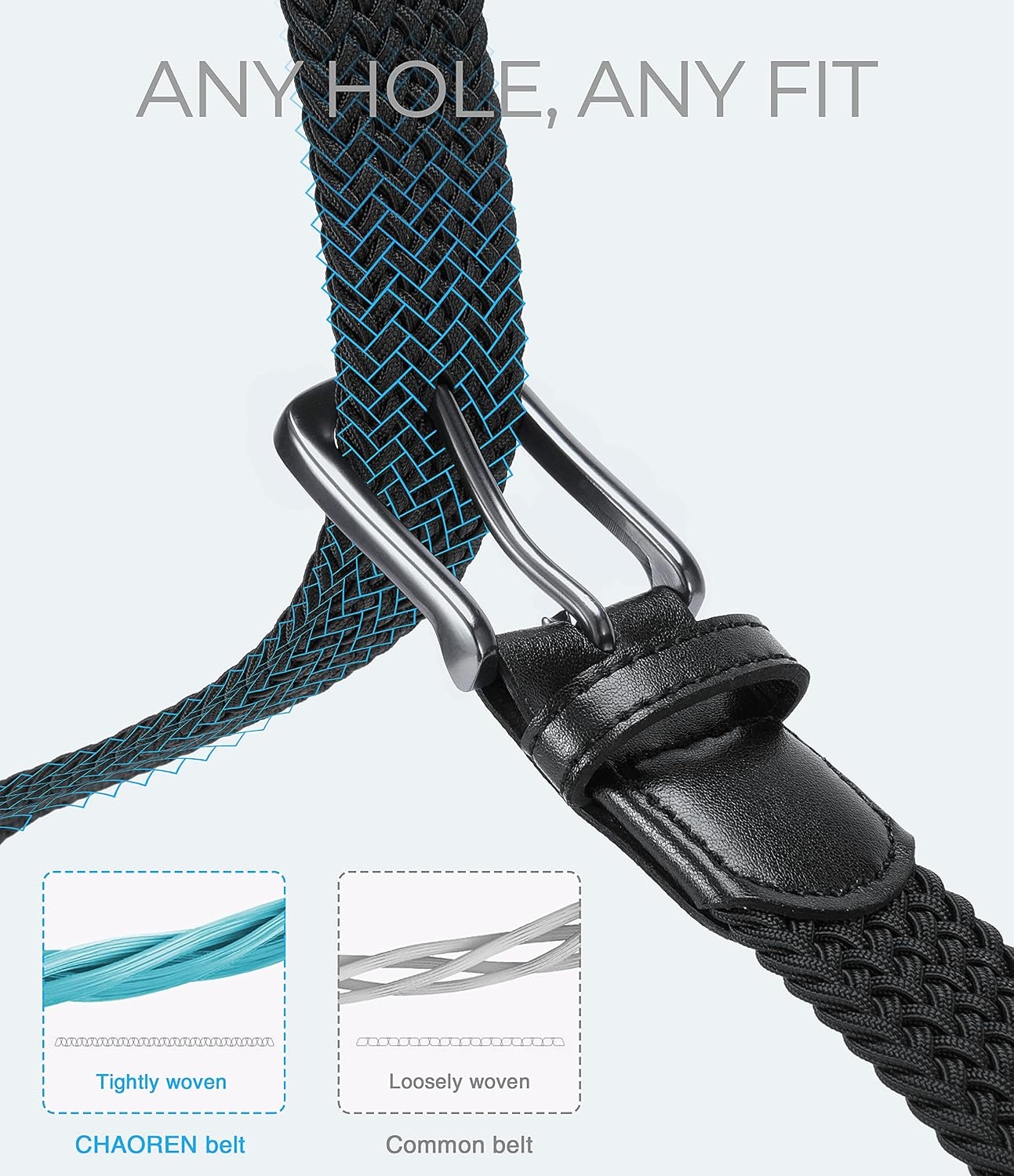image:imageCHAOREN Stretch Belts for Men 2 Pack Elastic Belt for Golf amp Casual WearBlack Grey