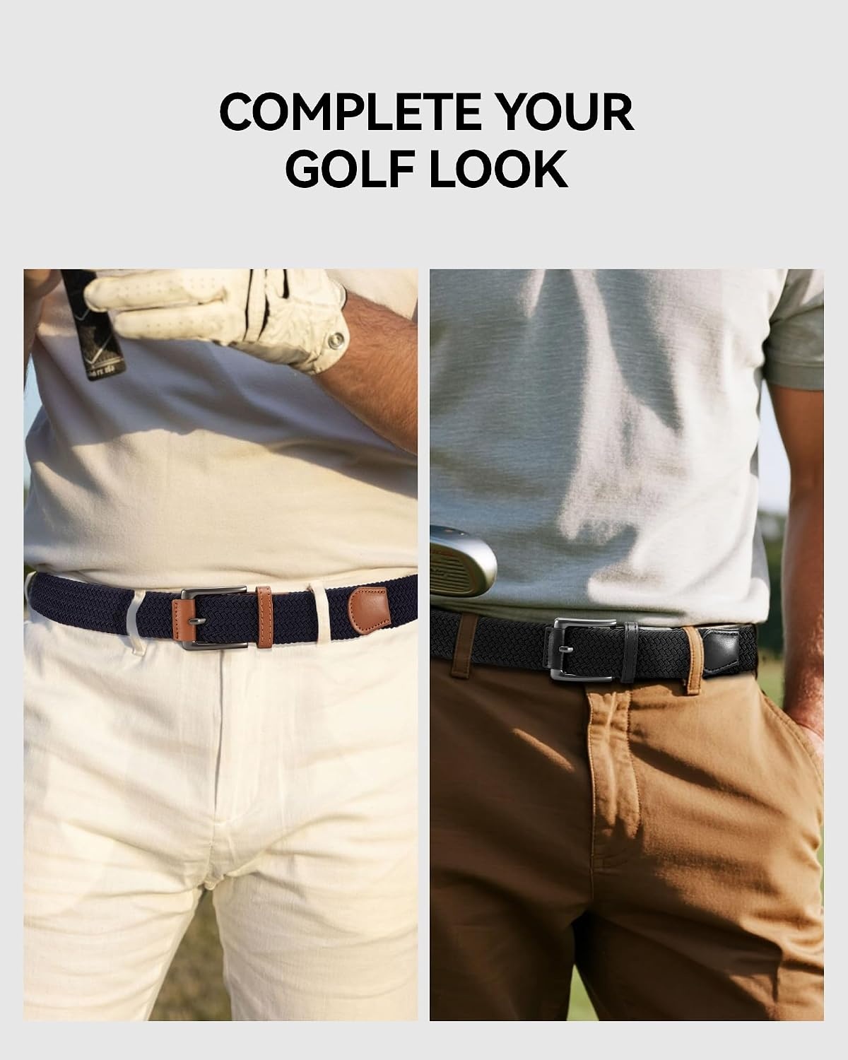 image:imageCHAOREN Stretch Belts for Men 2 Pack Elastic Belt for Golf amp Casual WearBlack Navy Blue