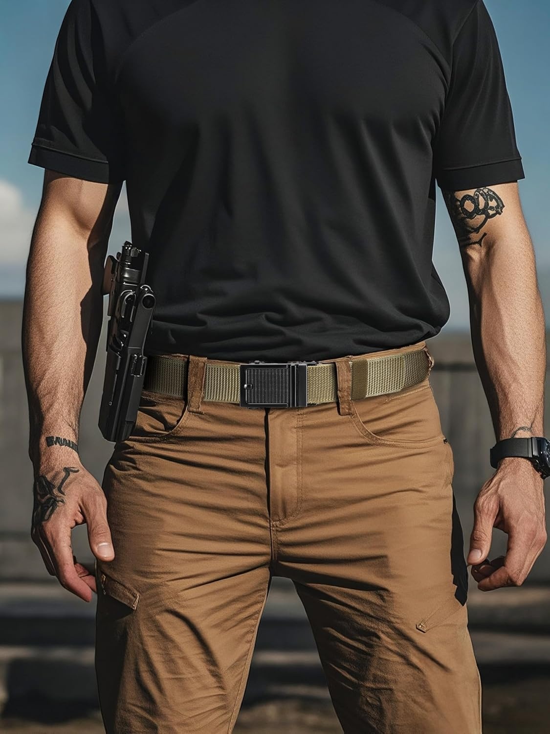 image:imageYOETEY Ratchet Tactical Belt for Men 15 Military Nylon Web BeltsClassic Buckle Brown