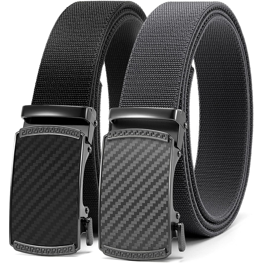 image:imageCHAOREN Mens Belt Stretchable  Elastic Golf Nylon Web Adjustable Belt2pcscarbon Fiber Imperial  Black  Grey