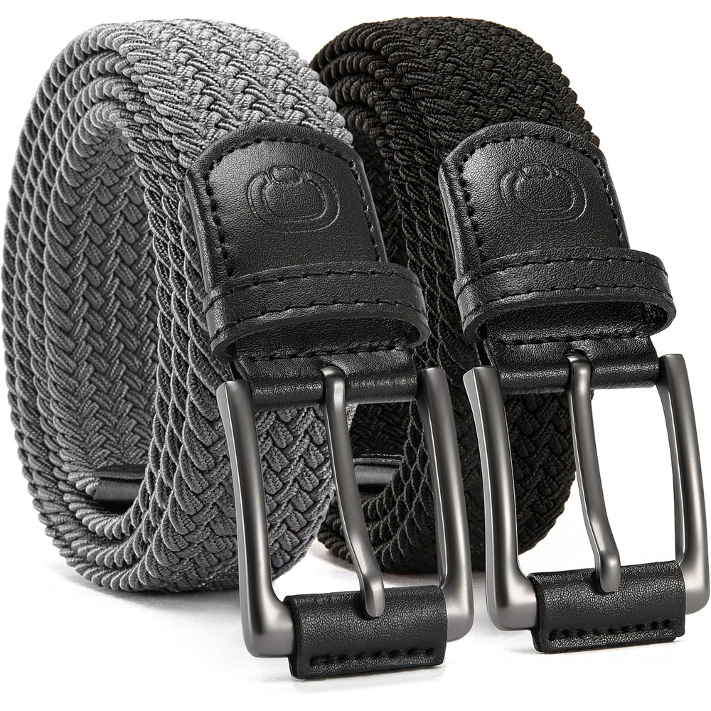 image:imageCHAOREN Stretch Belts for Men 2 Pack Elastic Belt for Golf amp Casual WearBlack Dark Grey
