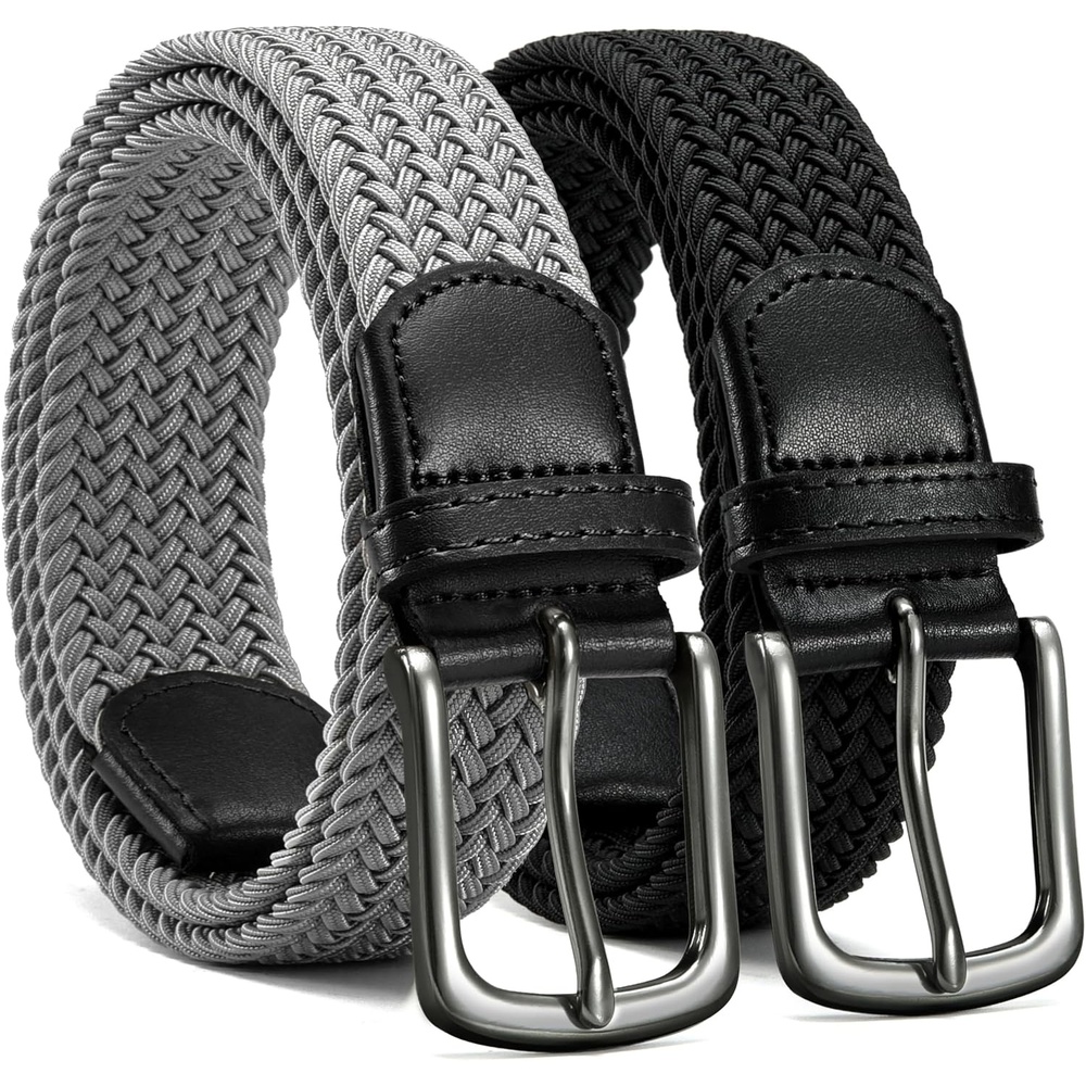 image:imageCHAOREN Stretch Belts for Men 2 Pack Elastic Belt for Golf amp Casual WearBlack Grey