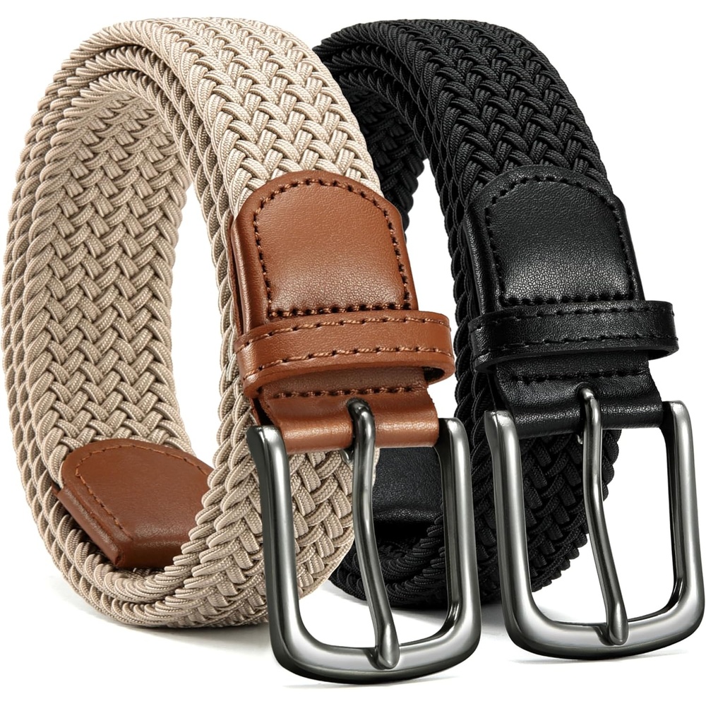 image:imageCHAOREN Stretch Belts for Men 2 Pack  Elastic Belt for Golf amp Casual WearBlack  Khaki