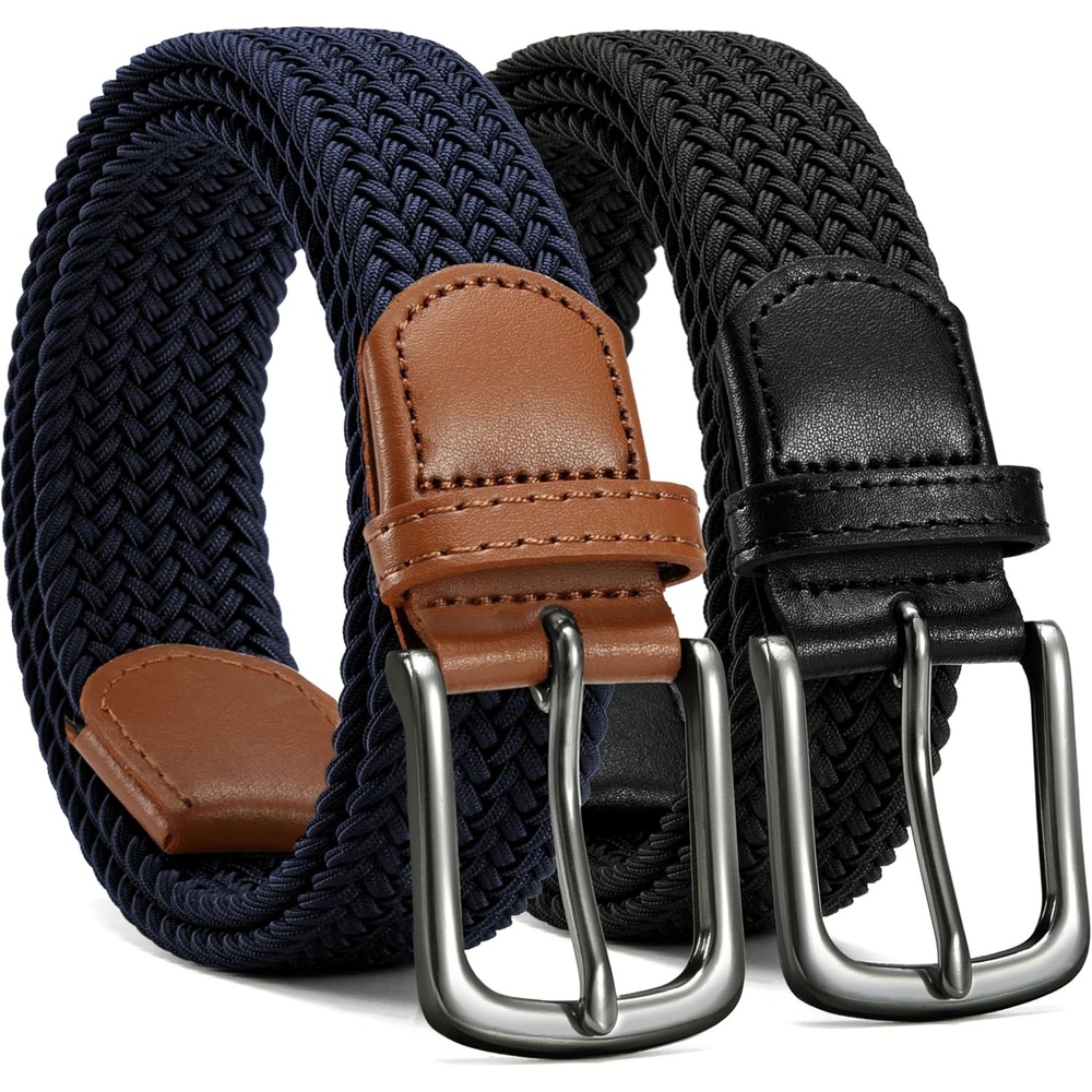 image:imageCHAOREN Stretch Belts for Men 2 Pack Elastic Belt for Golf amp Casual WearNavy Blue Black