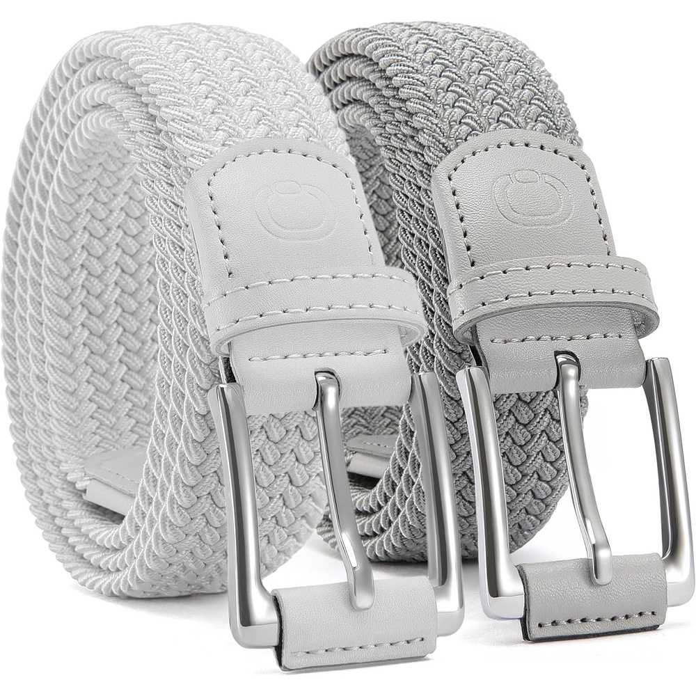 image:imageCHAOREN Stretch Belts for Men 2 Pack Elastic Belt for Golf amp Casual WearWhite Grey