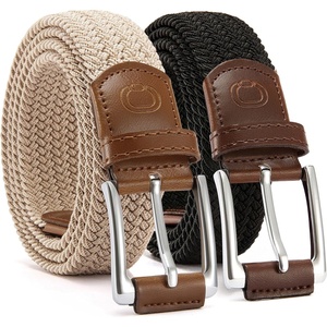 CHAOREN Stretch Belts for Men 2 Pack – Elastic Belt for Golf & Casual Wear(Beige & Black)