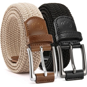 CHAOREN Stretch Belts for Men 2 Pack – Elastic Belt for Golf & Casual Wear(Black & Beige)