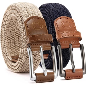 CHAOREN Stretch Belts for Men 2 Pack – Elastic Belt for Golf & Casual Wear(Navy Blue & Beige)
