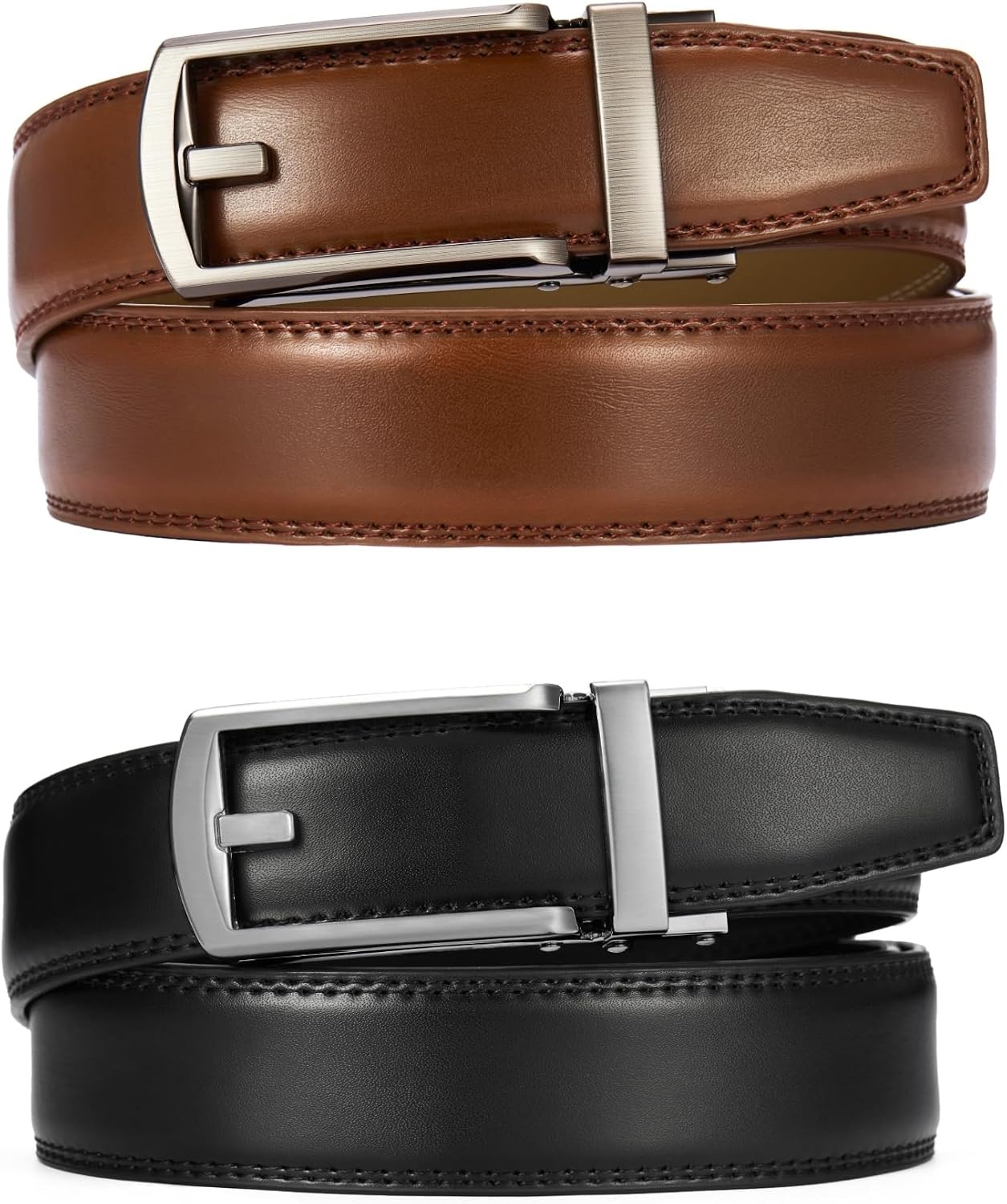 image:imageCHAOREN Mens Dress Belt 2 Pack 1 14 Leather Ratchet Belt Comfort ClickBlackCognac