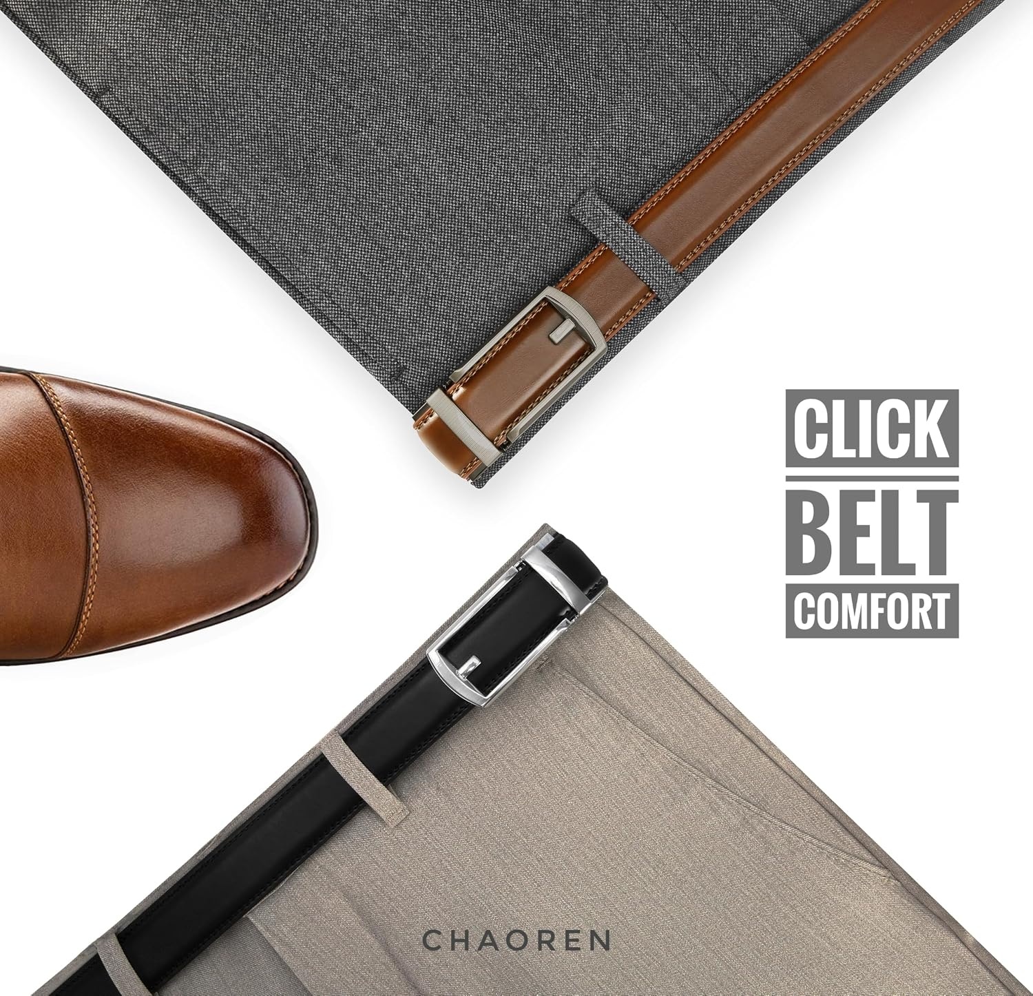 image:imageCHAOREN Mens Dress Belt 2 Pack 1 14 Leather Ratchet Belt Comfort ClickBlackCognac