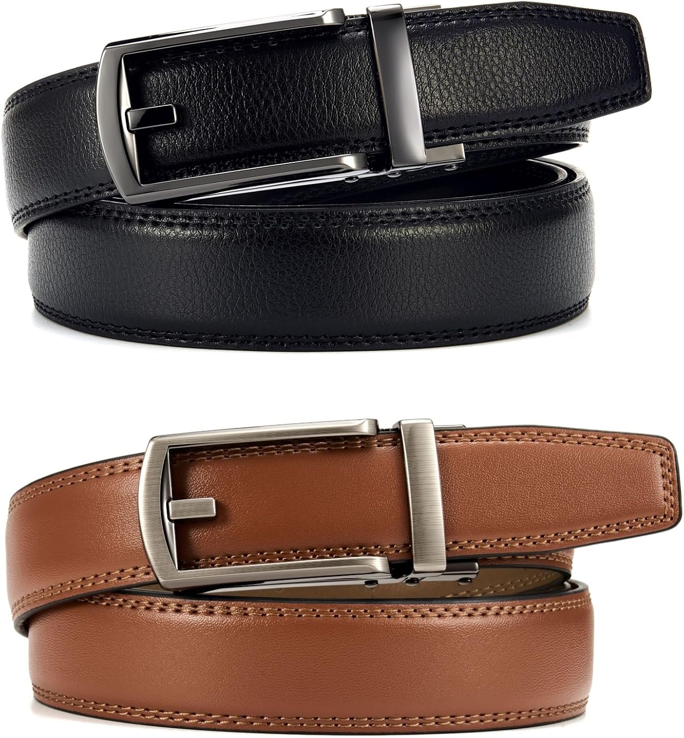 image:imageCHAOREN Mens Dress Belt 2 Pack 1 14 Leather Ratchet Belt Comfort ClickBlackTan