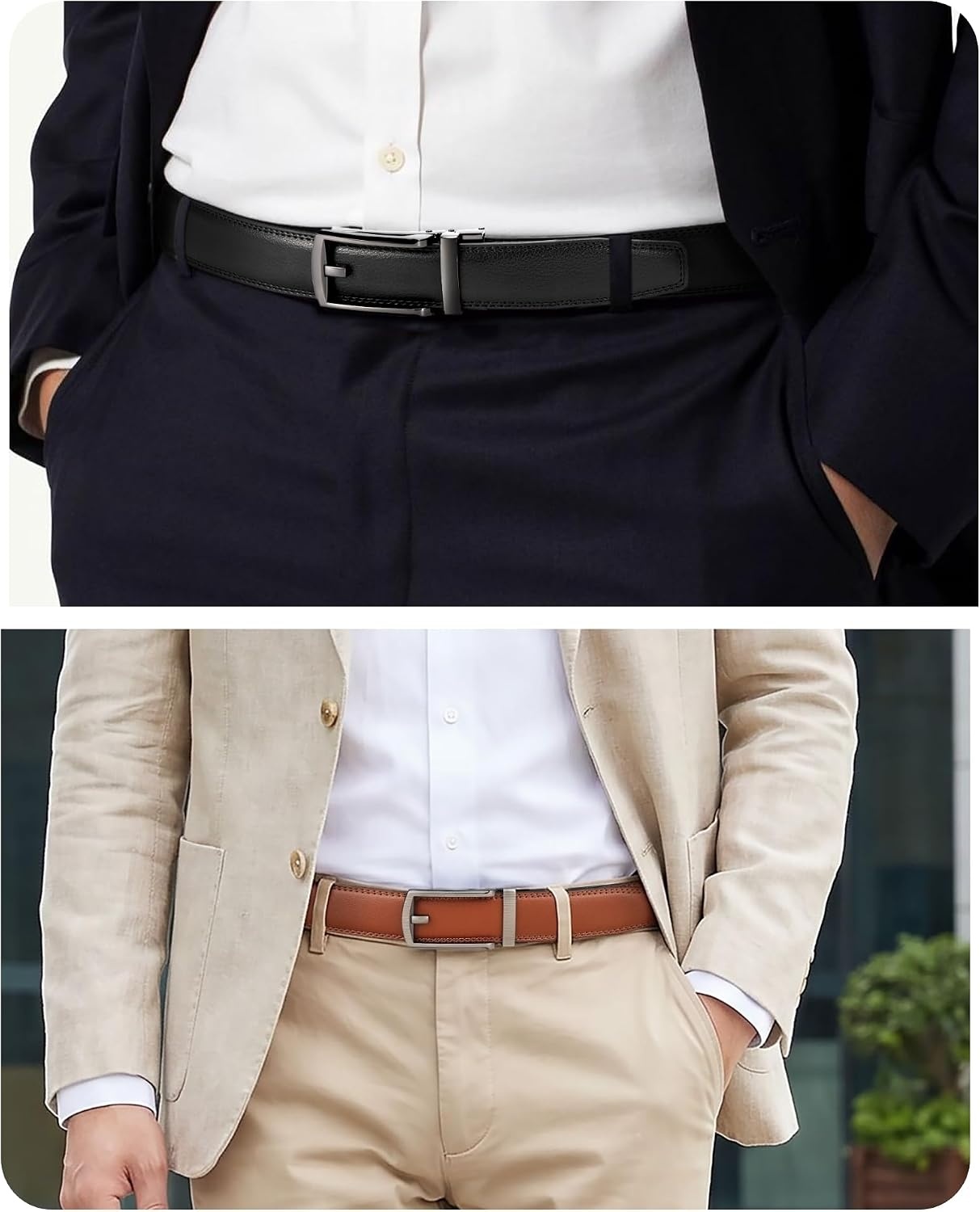 image:imageCHAOREN Mens Dress Belt 2 Pack 1 14 Leather Ratchet Belt Comfort ClickBlackTan