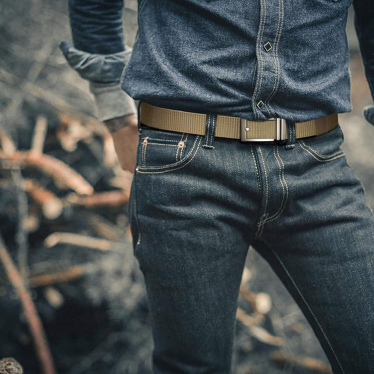 image:imageCHAOREN Ratchet Belts for Men Nylon Web Golf Belt with Automatic BuckleClassic Coyote 35mm
