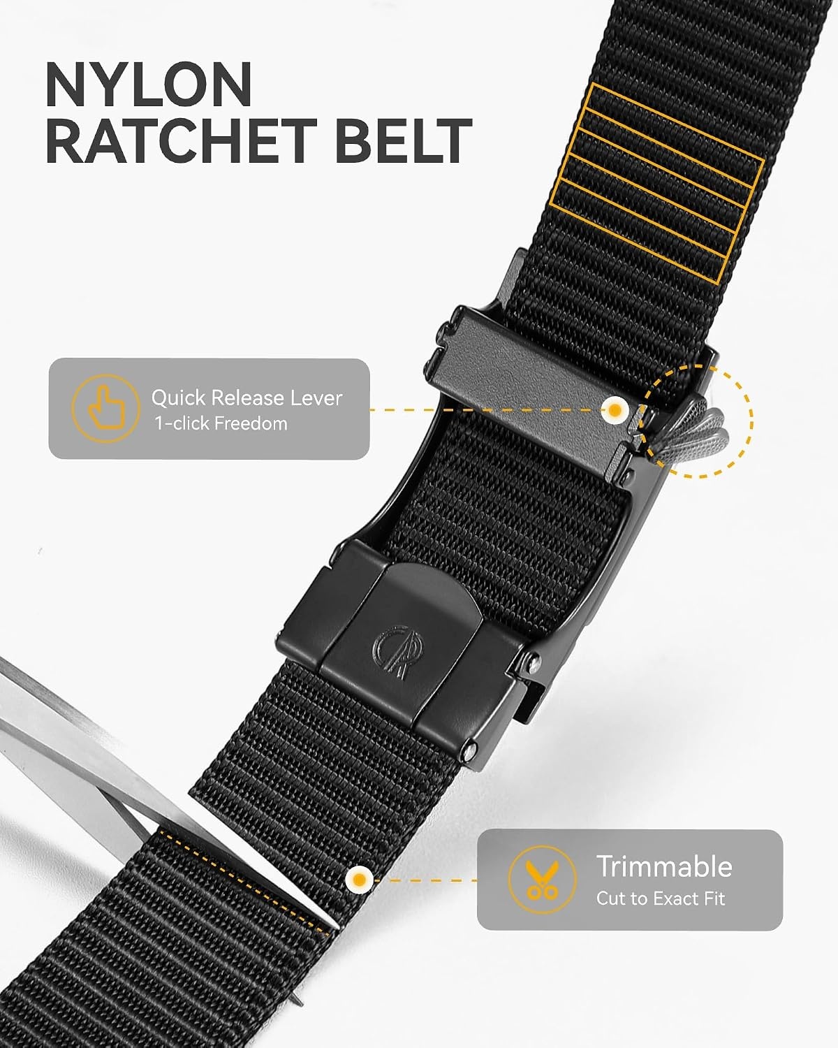 image:imageCHAOREN Ratchet Belts for Men Nylon Web Golf Belt with Automatic BuckleClassic Gun 35mm