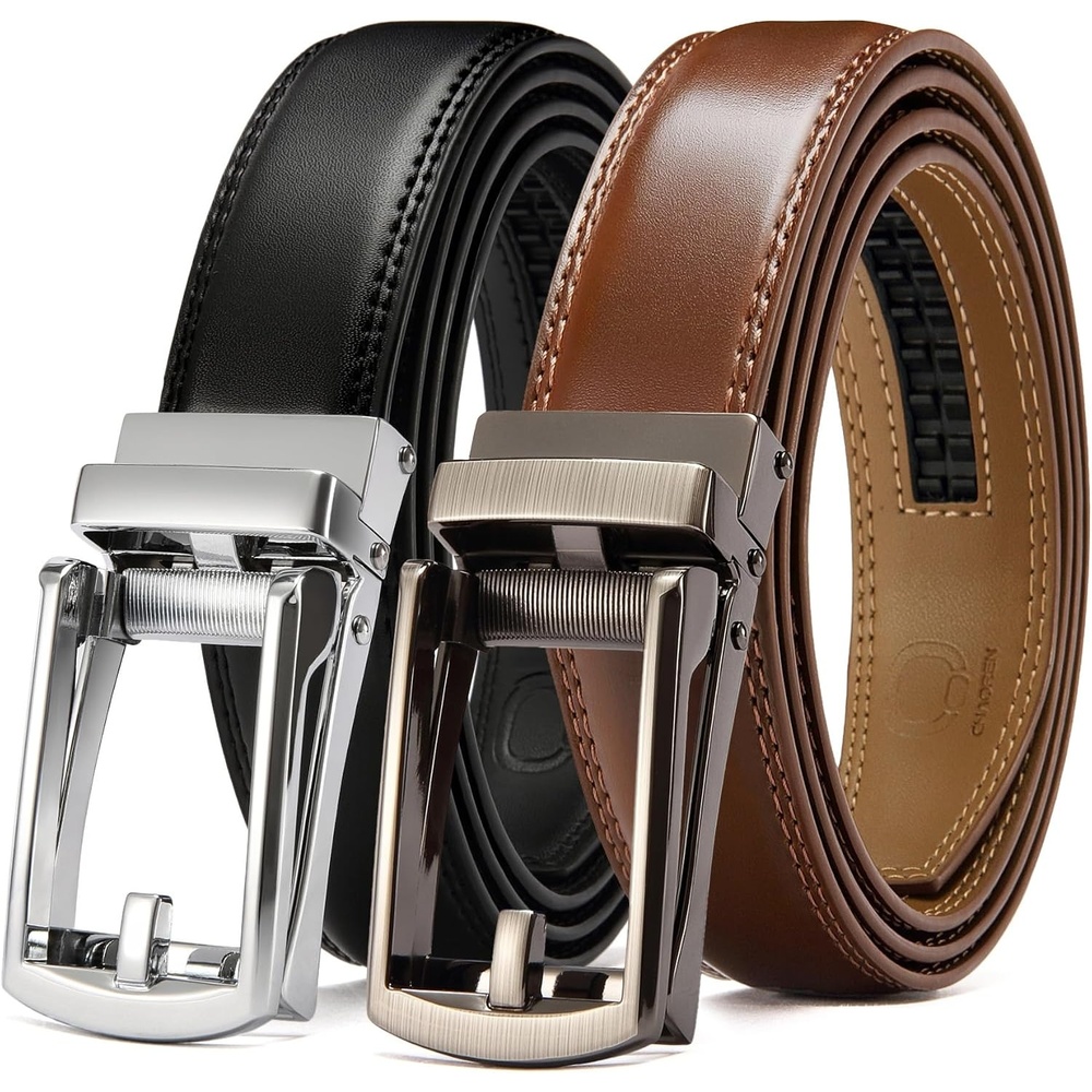 image:imageCHAOREN Mens Dress Belt 2 Pack  1 14 Leather Ratchet Belt Comfort ClickBlackCognac