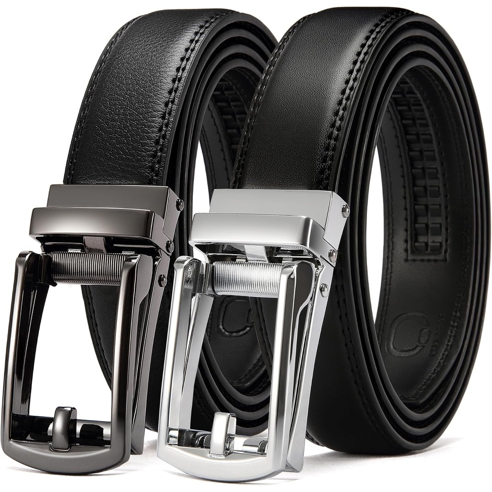 image:imageCHAOREN Mens Dress Belt 2 Pack 1 14 Leather Ratchet Belt Comfort ClickBlackSliverblack