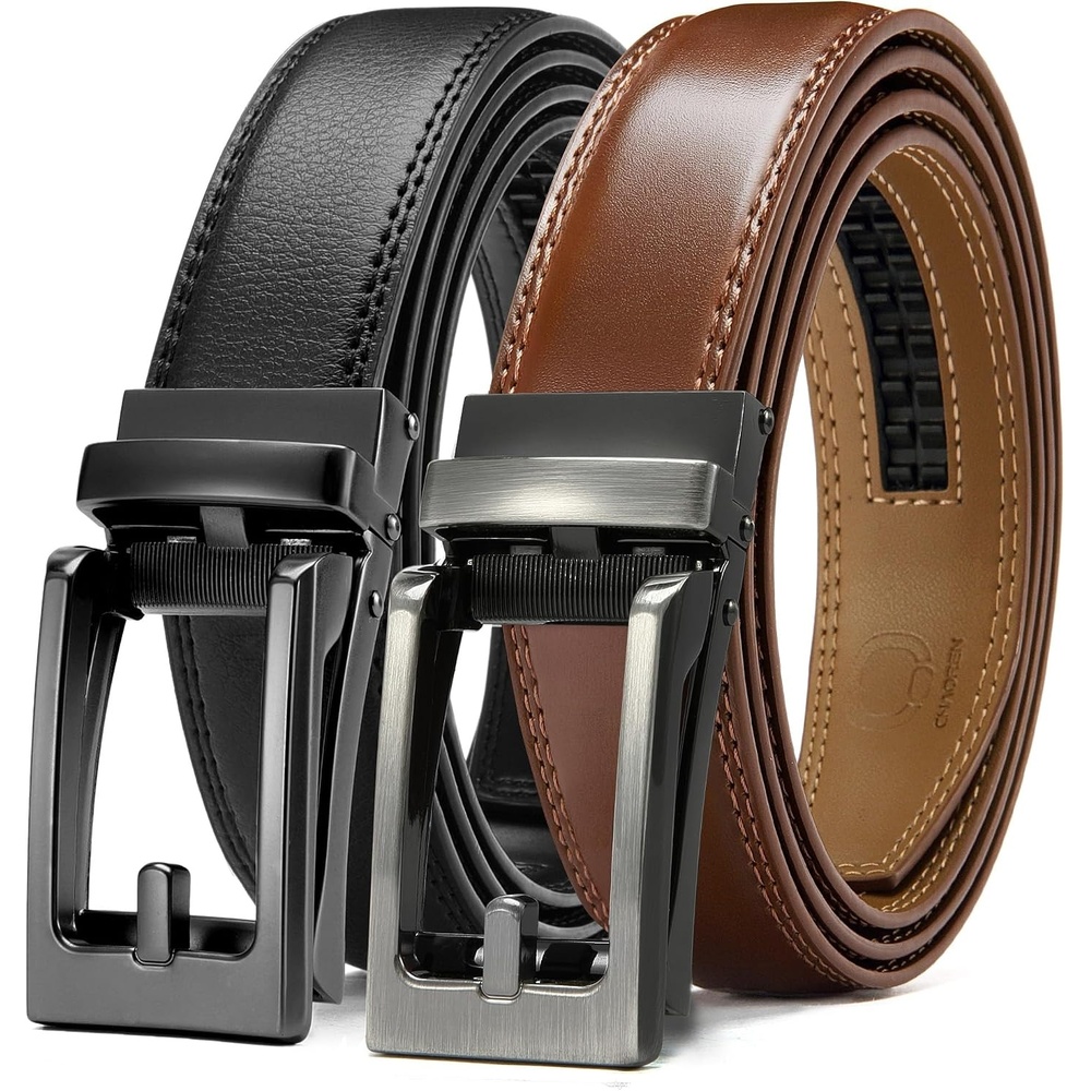image:imageCHAOREN Mens Dress Belt 2 Pack 1 14 Leather Ratchet Belt Comfort ClickGunBrown