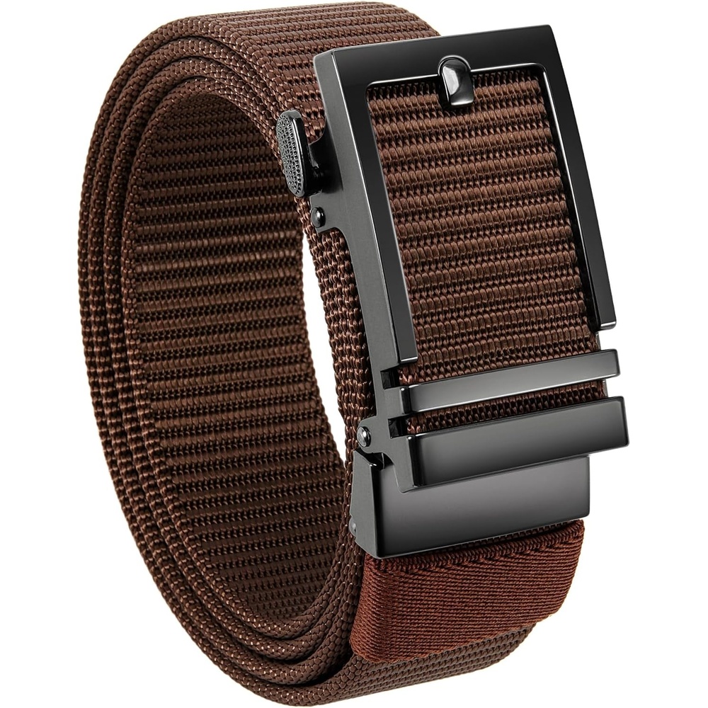 image:imageCHAOREN Ratchet Belts for Men Nylon Web Golf Belt with Automatic BuckleClassic Brown 35mm