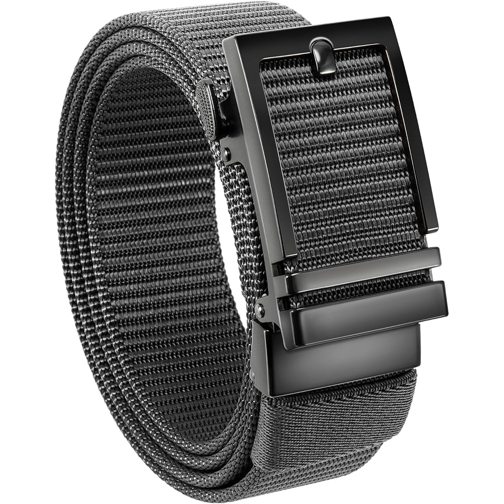 image:imageCHAOREN Ratchet Belts for Men Nylon Web Golf Belt with Automatic BuckleClassic Grey 35mm