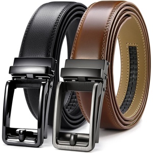 CHAOREN Click Belts for Men 2 Pack – 1 3/8″ Leather Ratchet Belt(Black/Cognac)