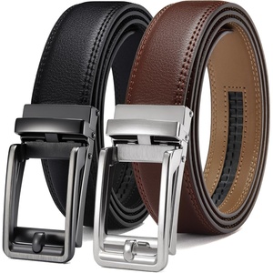 CHAOREN Click Belts for Men 2 Pack – 1 3/8″ Leather Ratchet Belt(Black/Dark Brown)