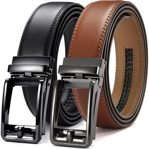 CHAOREN Click Belts for Men 2 Pack – 1 3/8″ Leather Ratchet Belt(Black/Tan)