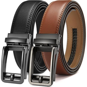 CHAOREN Click Belts for Men 2 Pack – 1 3/8″ Leather Ratchet Belt(Gun/Brown)
