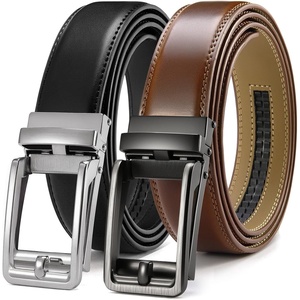 CHAOREN Click Belts for Men 2 Pack – 1 3/8″ Leather Ratchet Belt(Silver/Cognac)