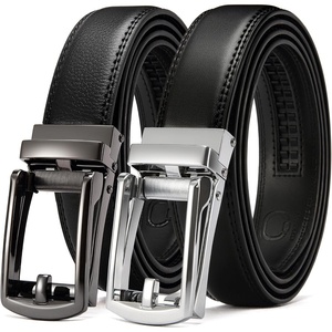 CHAOREN Mens Dress Belt 2 Pack – 1 1/4″ Leather Ratchet Belt Comfort Click(Black/Sliver-black)