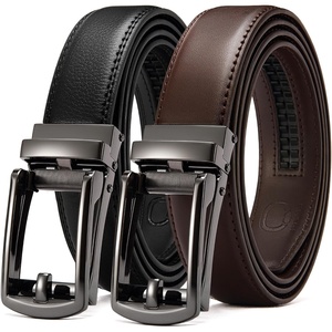 CHAOREN Mens Dress Belt 2 Pack – 1 1/4″ Leather Ratchet Belt Comfort Click(Gun/Dark Brown)
