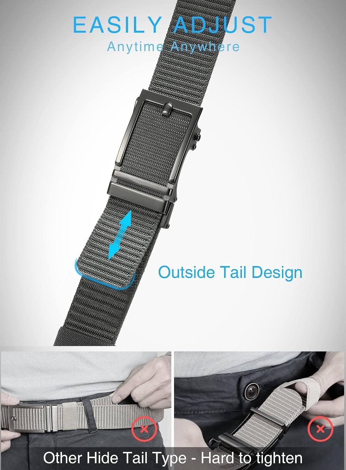 image:imageCHAOREN 15 Nylon Ratchet Belt Men Casual Work Belt for JeansClassic Black Grey 35mm