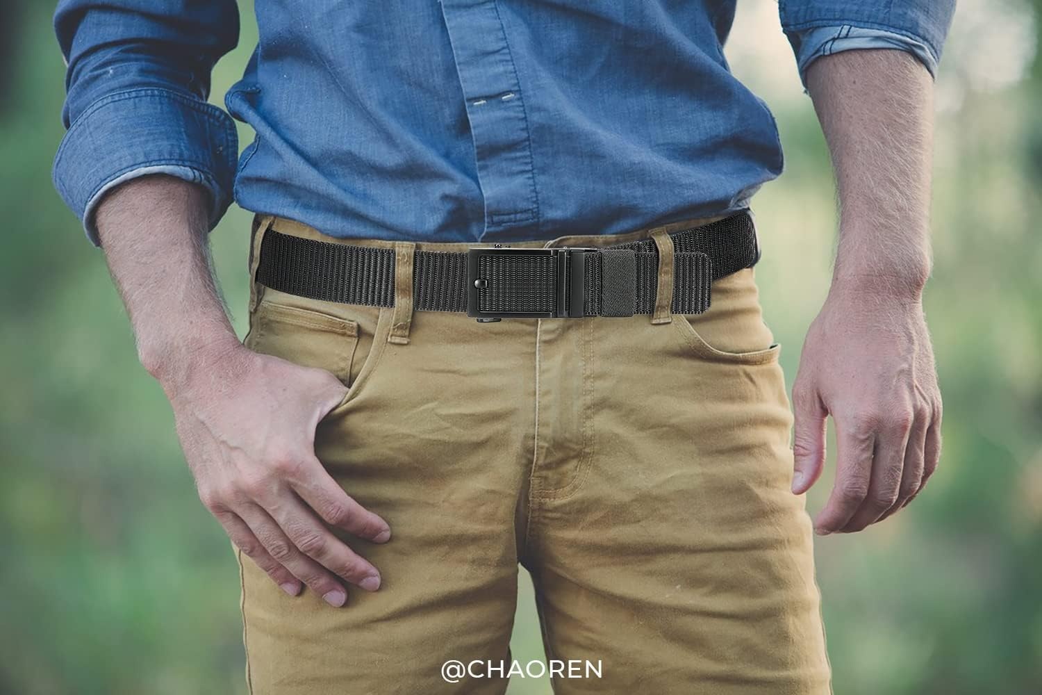 image:imageCHAOREN 15 Nylon Ratchet Belt Men Casual Work Belt for JeansClassic Black Grey 35mm