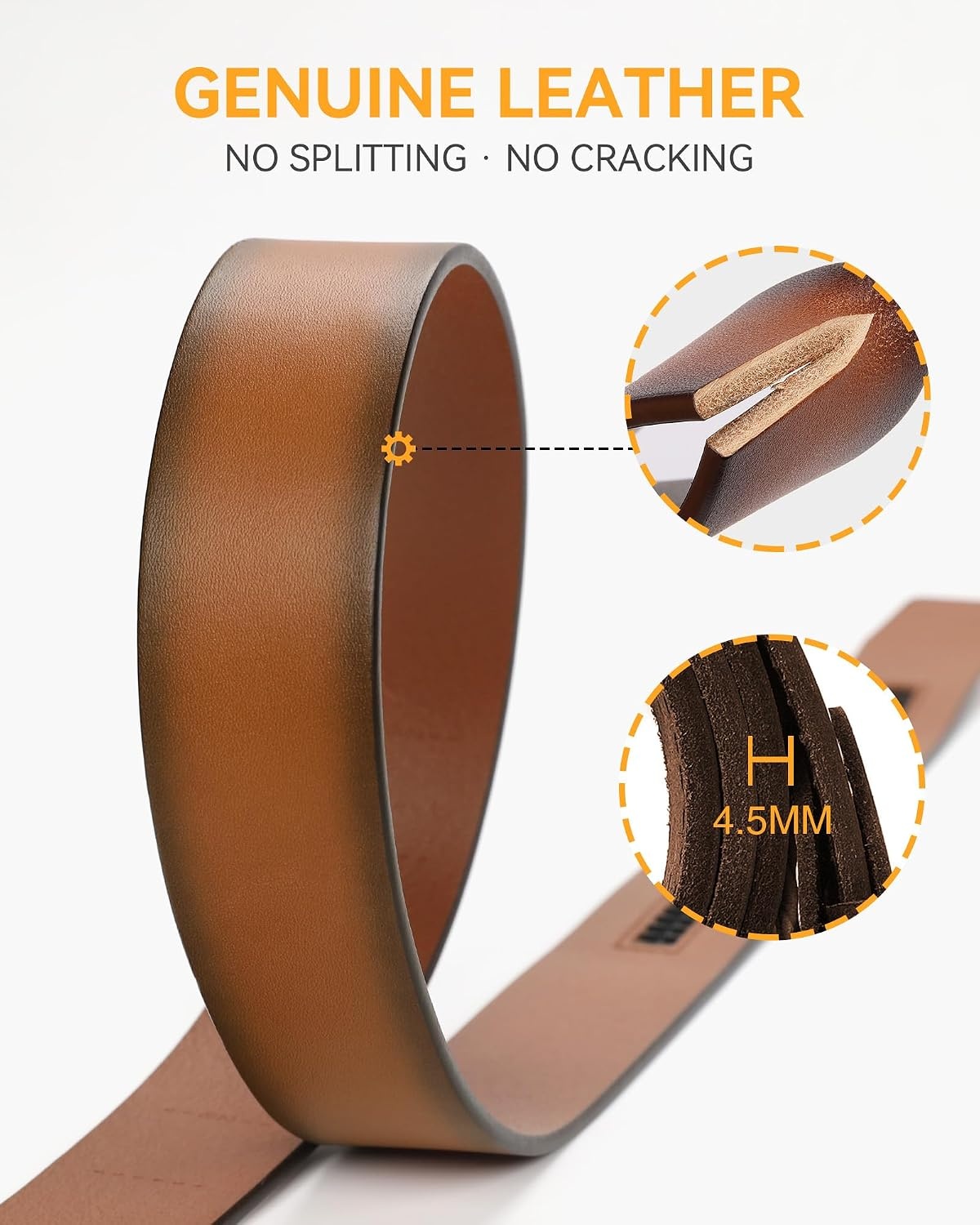 image:imageCHAOREN Mens Ratchet Belt 15 Mens Belt Leather for Casual JeansGenuine Leather Brown