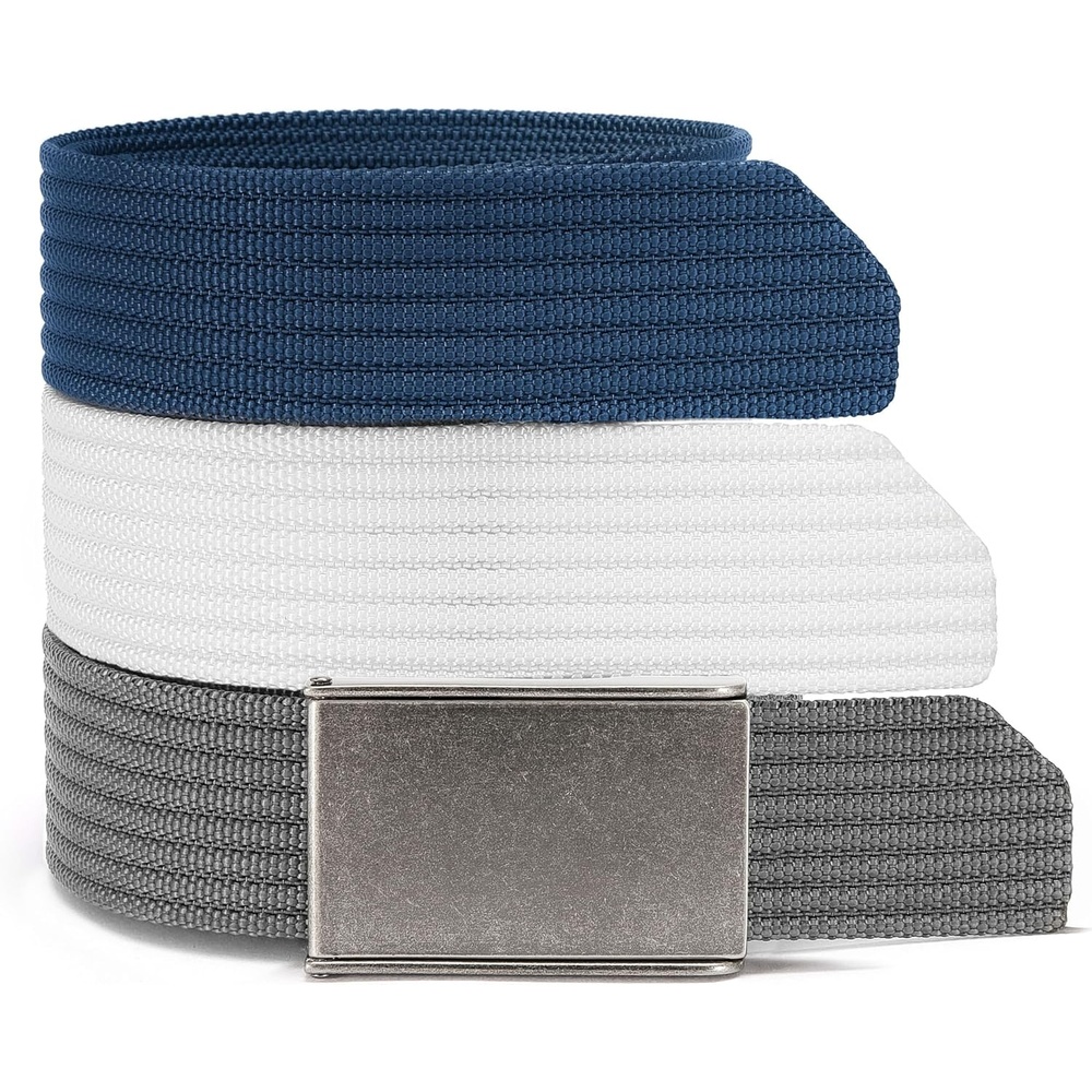 image:imageCHAOREN Mens Nylon Webbing Belt  15 Golf Belt with Zinc Alloy BuckleNavy  White  Grey