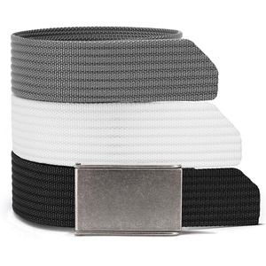 CHAOREN Men’s Nylon Webbing Belt – 1.5″ Golf Belt with Zinc Alloy Buckle(Black & White & Grey)