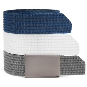 CHAOREN Men’s Nylon Webbing Belt – 1.5″ Golf Belt with Zinc Alloy Buckle(Brushed Navy & White & Grey)