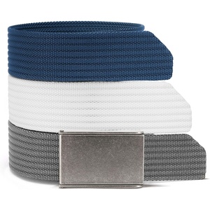 CHAOREN Men’s Nylon Webbing Belt – 1.5″ Golf Belt with Zinc Alloy Buckle(Navy & White & Grey)