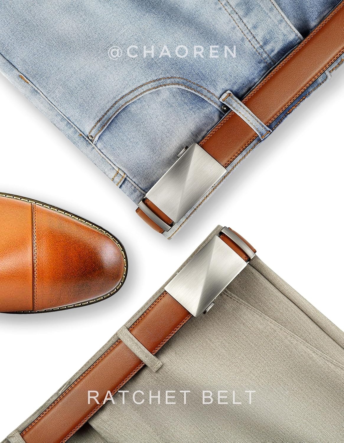 image:imageCHAOREN 40mm Ratchet Belt Buckle Only for 1 38 Slide Belt Strap Automatic Click Buckle Adjustable40mm Brushed Titanium