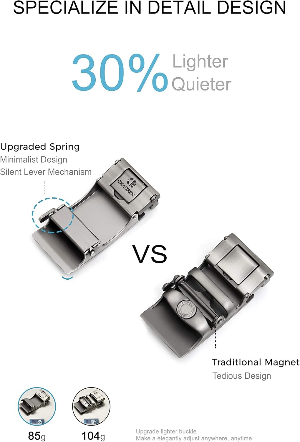 image:imageCHAOREN 40mm Ratchet Belt Buckle Only for 1 38 Slide Belt Strap Automatic Click Buckle Adjustable40mm Essential Square Silver