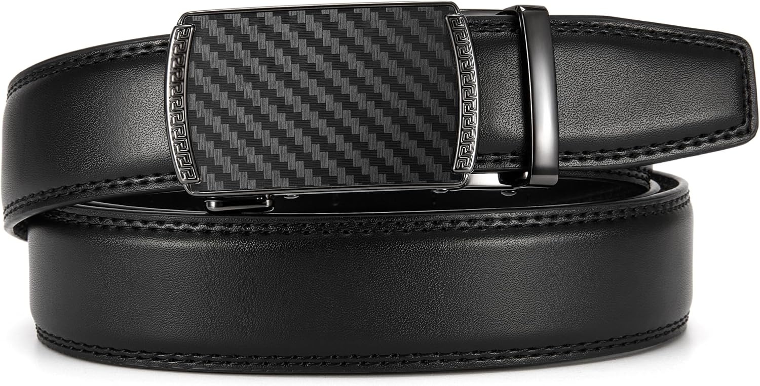 image:imageCHAOREN Leather Ratchet Belt for Men Mens Dress belt Customizable FitCharcoal Depiction Black