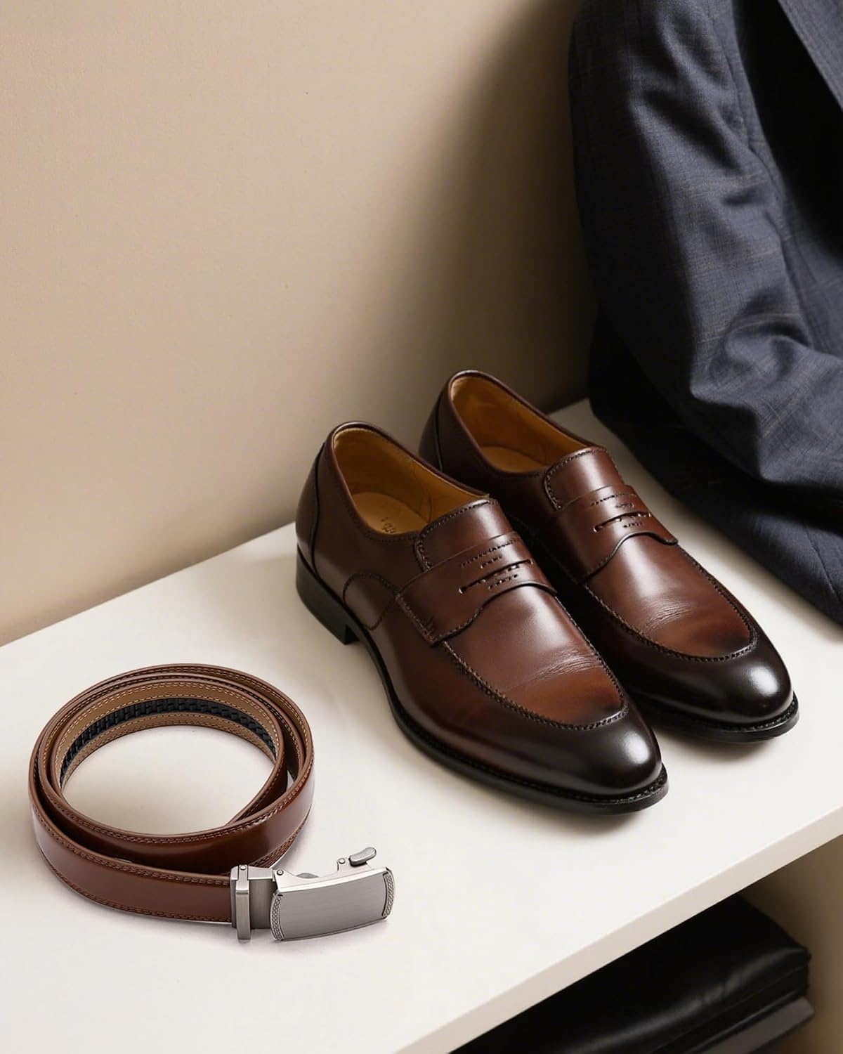 image:imageCHAOREN Leather Ratchet Belt for Men Mens Dress belt Customizable FitSlash Basic Brown