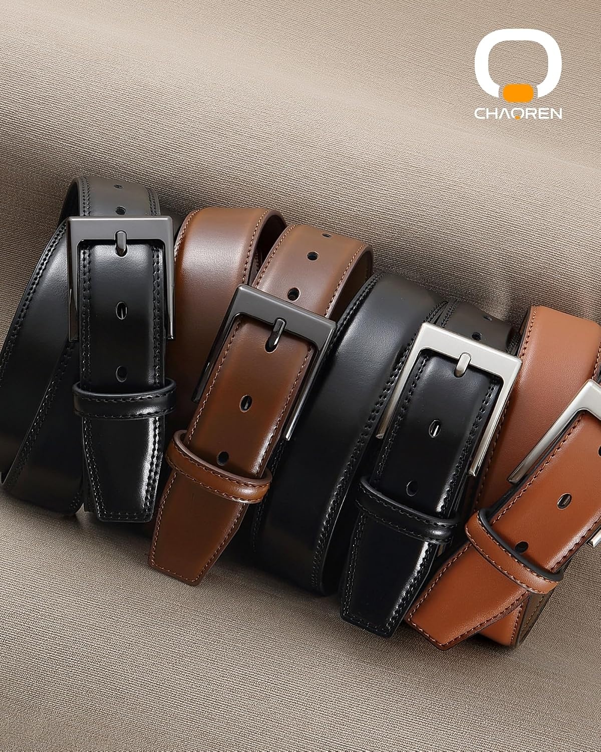 image:imageCHAOREN Mens Leather Belt 2 Pack 1 38 Dress Belt for Business amp CasualBlackClassic Black