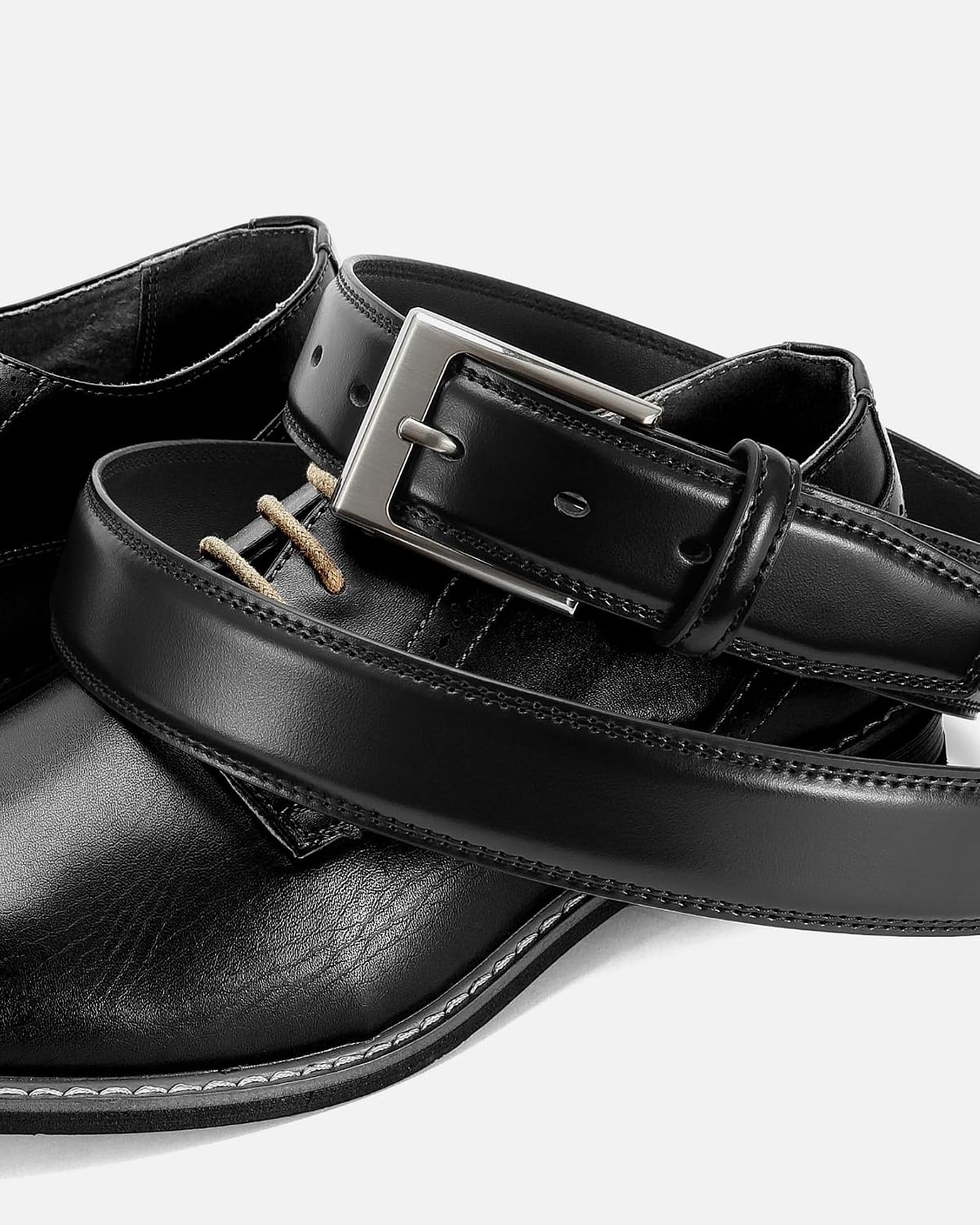 image:imageCHAOREN Mens Leather Belt 2 Pack 1 38 Dress Belt for Business amp CasualBlackClassic Black