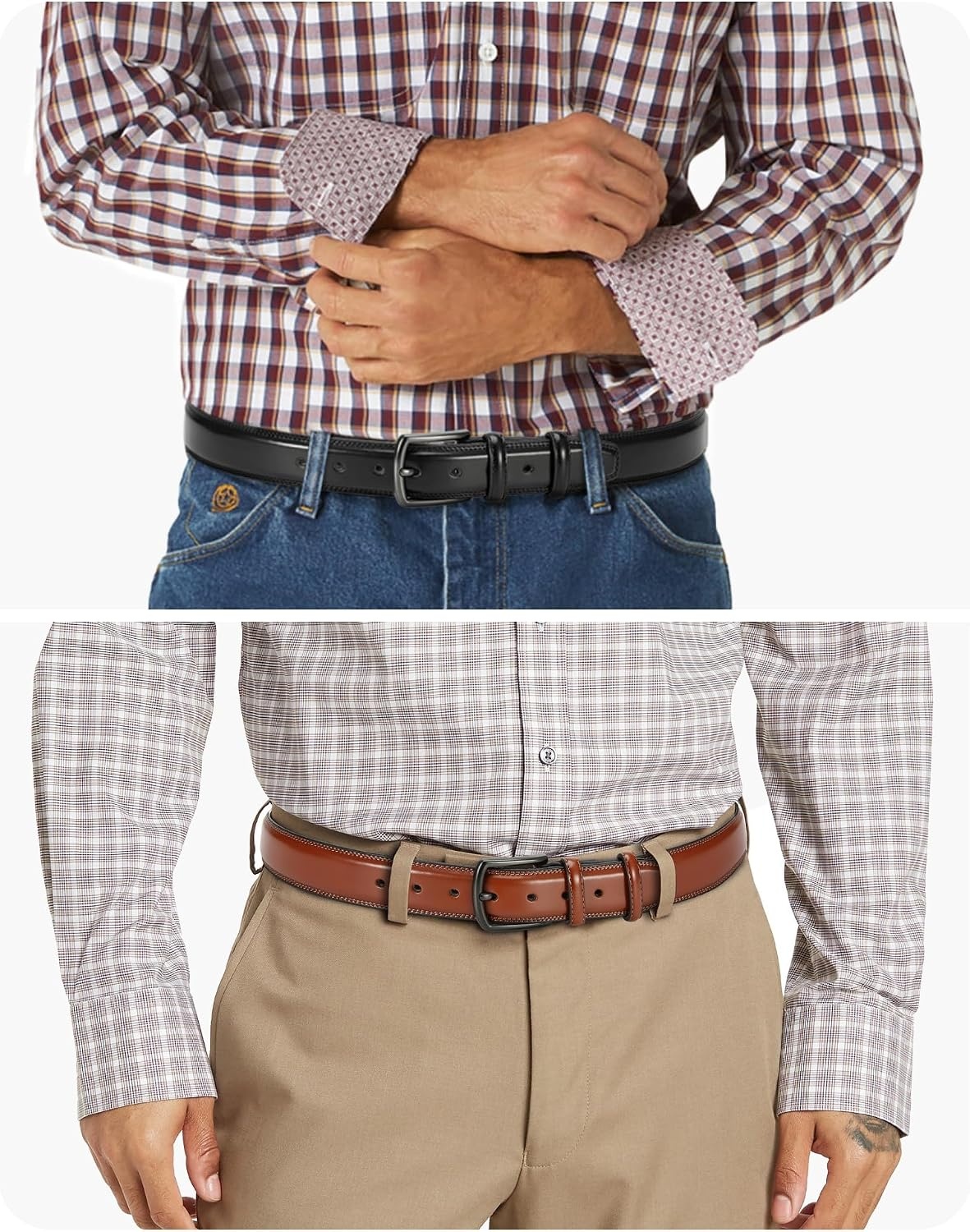 image:imageCHAOREN Mens Leather Belt 2 Pack 1 38 Dress Belt for Business amp CasualBrownBlack